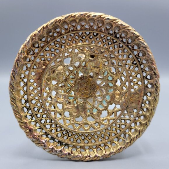 Antique Vintage Gold Brass Filigree Fluted Bud Vases Cherub Figural Design - Picture 4 of 16